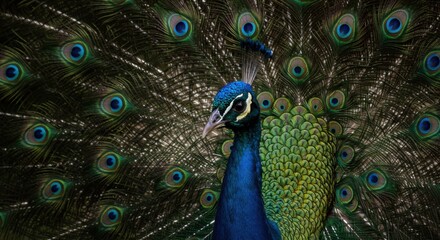 Fototapeta premium Glowing Peacock Feather Close-Up