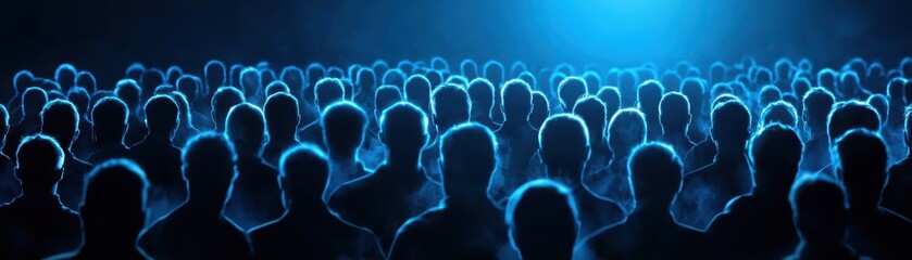 Obraz premium Crowd gathered in darkness, an enigmatic scene of shadow and silhouette people
