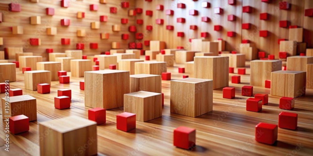 Poster abstract wooden block arrangement a composition of light and dark cubes on a wooden surface