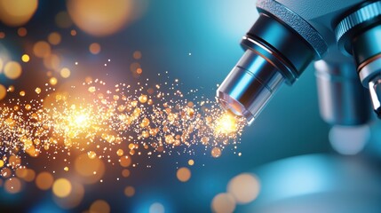 Particle Close up of scientist studying particles under a high powered microscope in a lab.