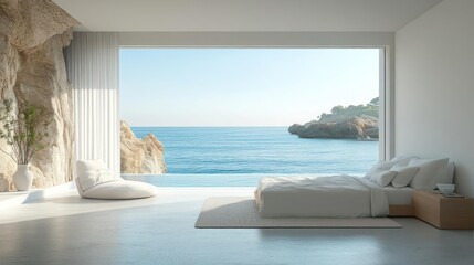 Coastal modern bedroom with ocean view