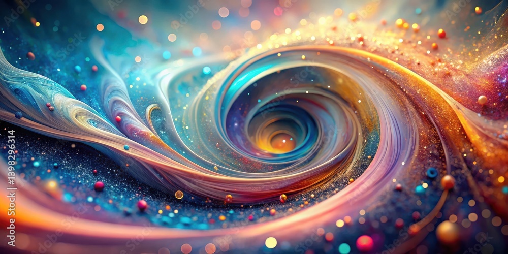 Poster abstract swirling cosmic nebula with vibrant colors and glittering particles