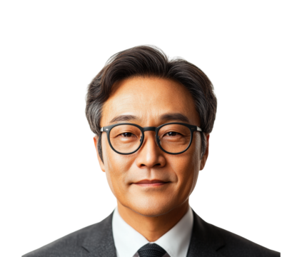 Professional portrait of a businessman in formal attire view confidence. Isolated on transparent background, png.
