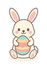 Cute Easter bunny holding colorful egg flat vector illustration

