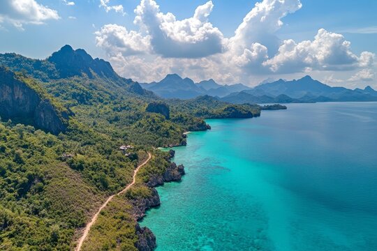 Green mountains and beautiful sky clouds under a blue sky embody the concept of World Environment Day