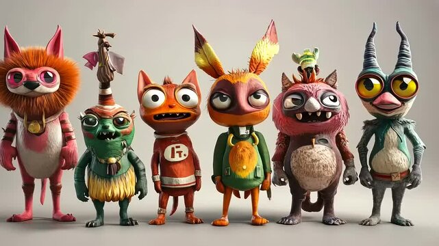 Whimsical Fantasy Creature Lineup:  A Digital Art Showcase of Imaginative Characters