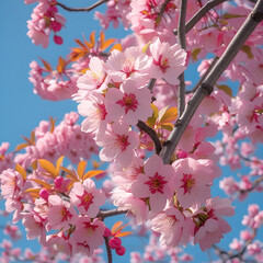 Cherry Blossoms in Full Bloom Under Blue Sky