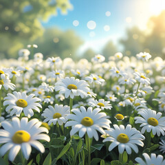 Beautiful Summer Flowers in a Field of Daisies