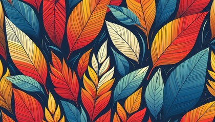 Fototapeta premium Colorful Leaves Illustration in Modern Abstract Style 