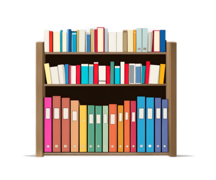 Delightful Kawaii Bookshelf Illustration, A Colorful Collection of Books and Files for Study and Organization, Perfect for Children's Education and Library