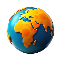 Colorful 3D Globe Representation of Earth Highlighting Continents and Oceans in Bright Colors on Transparent Background