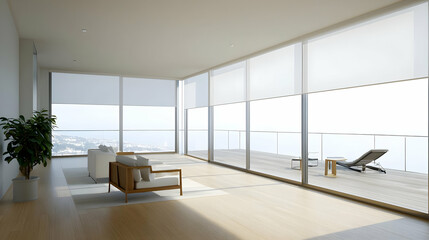 Modern Minimalist Living Room With City View