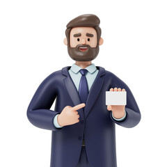 Man holding a card, symbolizing identification or networking. 3D rendering, conceptual image. Isolated on white background.