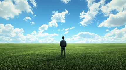 Dream big concept with a person gazing at a vast, open landscape