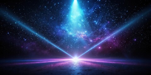 Cosmic Convergence Celestial Beams Illuminate a Dark Expanse of Stars and Nebulae