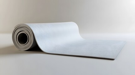 A pristine yoga mat unrolled on a clean white surface