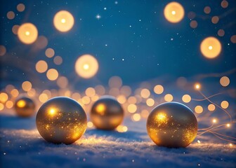 Fototapeta premium Glowing Golden Orbs and Bokeh Lights on Dark Blue Background