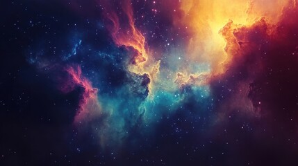 Fototapeta premium A stunning cosmic scene filled with vibrant colors and swirling clouds of gas and dust in the depths of space.
