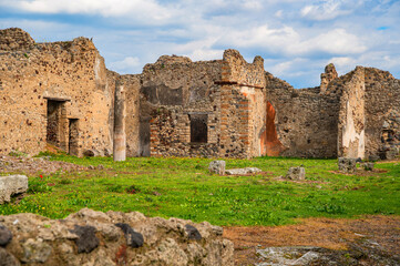 The famous antique site of Pompeii, Naples destroyed by the eruption of Volcano Mount Vesuvius....
