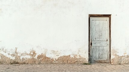 An open door against a blank white wall