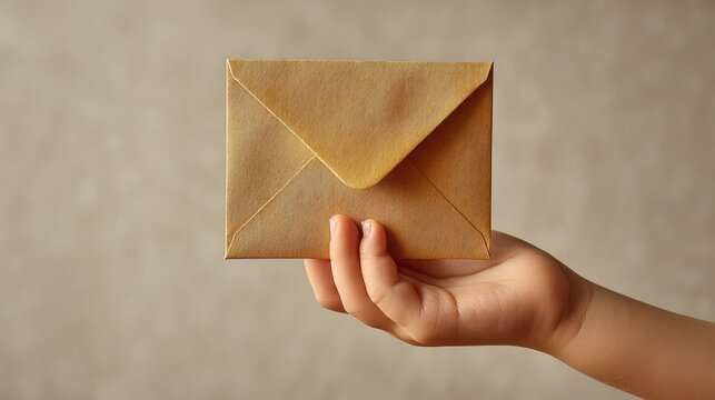 Single child's hand holding Eidi (money envelope) over clean background, cropped view