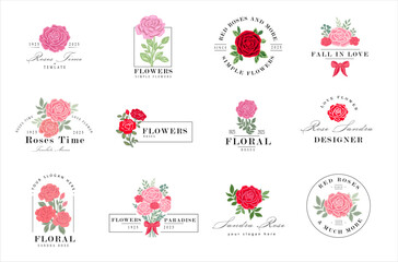 Logo or icon flower set design template. Vector rose flowers collection for business.