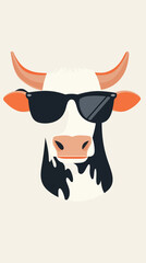 Trendy Cow with Sunglasses in Minimalist Flat SVG Vector Style for Fun and Modern Designs