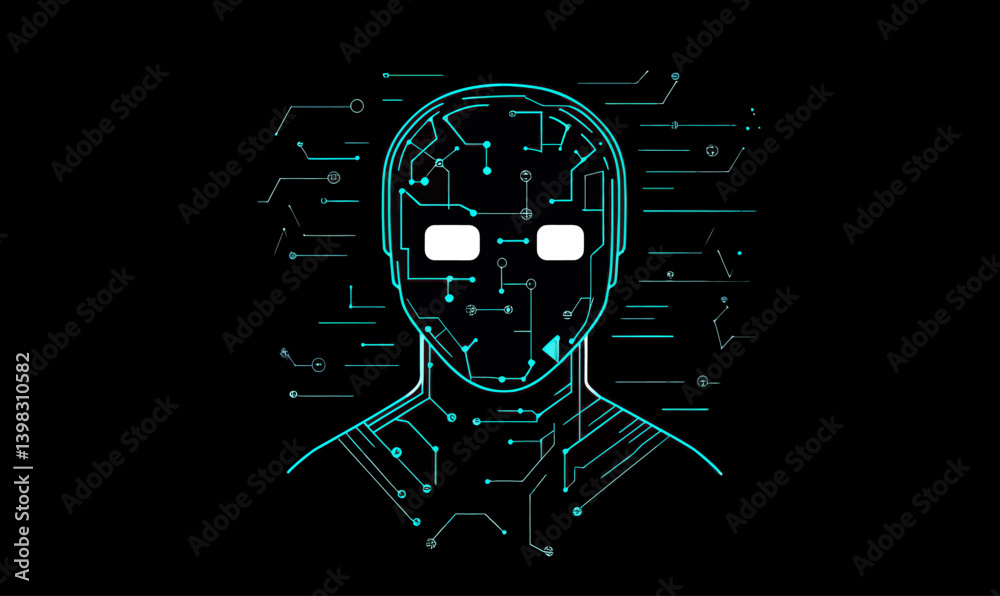 Wall mural minimalist ai robot pictogram with circuit board design for technology themes