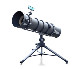 Detailed illustration of an adorable space telescope, showcasing hi tech design and advanced technology for observing distant galaxies and celestial events