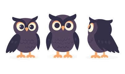 Fototapeta premium Cute Minimalist Cartoon Owl Character in Multiple Angles for Kids' Educational Materials