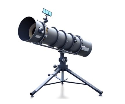 Detailed illustration of an adorable space telescope, showcasing hi tech design and advanced technology for observing distant galaxies and celestial events