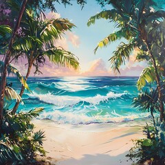 Obraz premium Beach, trees, sunlight, sea and sky colors