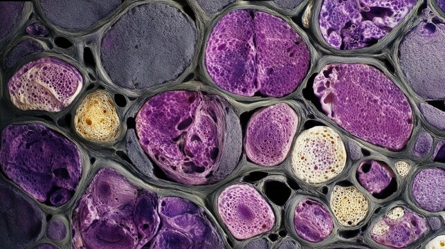 National Cystic Fibrosis Awareness Month. A high-resolution microscopy illustration showing lung tissue cells relevant to CF research