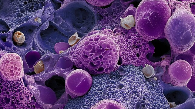National Cystic Fibrosis Awareness Month. A high-resolution microscopy illustration showing lung tissue cells relevant to CF research