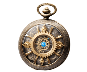Detailed Illustration of an Ornate, Enchanted Pocket Watch with Visible Gears, Ideal for Fantasy or Steampunk Themes, Suitable for Design and Art Projects