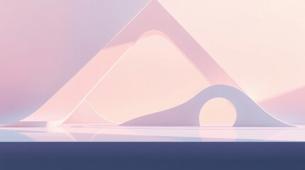 Abstract, pastel shapes create a geometric background. Pale pinks and blues form layers over a flat, reflective surface in this illustration.

