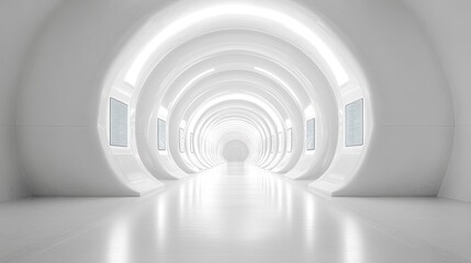 Obraz premium A Bright Futuristic Corridor Leading Towards A Distant Perspective