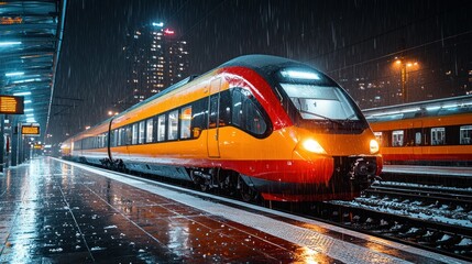 Naklejka premium Night Train in the Rain