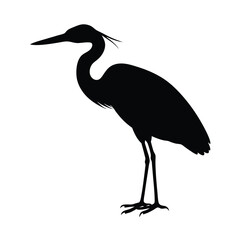 Heron Silhouette Vector Art – Black and White Heron Bird Illustration Design