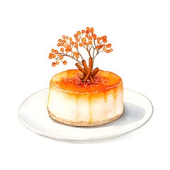 A creative watercolor of a Korean style ginseng cheesecake