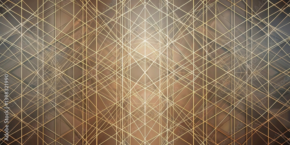 Leinwandbilder Abstract Golden Geometric Latticework  Intricate Lines and Shapes Intersect to Create a Luxurious and Elegant Design, Perfect for Modern Backgrounds or Decorative Purposes
