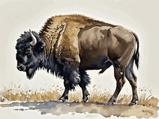 Dust and brushstrokes bison isolated watercolor vector illustration svg  © Arun168
