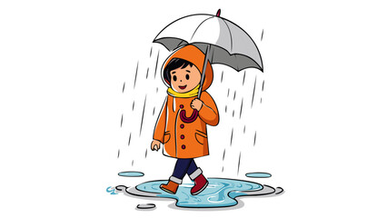 Mascot Character Walking in Rain &ndash; Vector Illustration 1