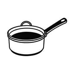 Black And White Vector Illustration Of A Saucepan For Cooking Liquid Food