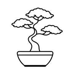 Simple Outline Illustration Of A Bonsai Tree In A Pot For Design Projects