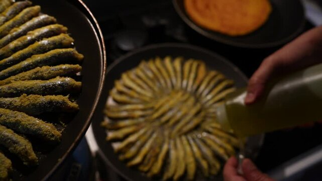 Preparing Fried Anchovies (Hamsi Tava) in the Kitchen Video, Uskudar Istanbul, Turkiye (Turkey)