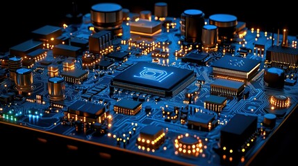 Obraz premium Illuminated Circuit Board: A Close-Up of Advanced Technology