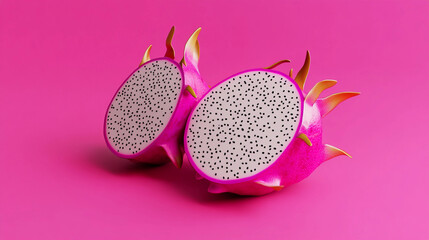 Bright of juicy dragon fruit cut into two parts