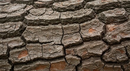 Close up of rough and textured tree bark with detailed patterns
