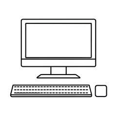 Simple Computer Desktop Setup Line Art Illustration For Graphic Design